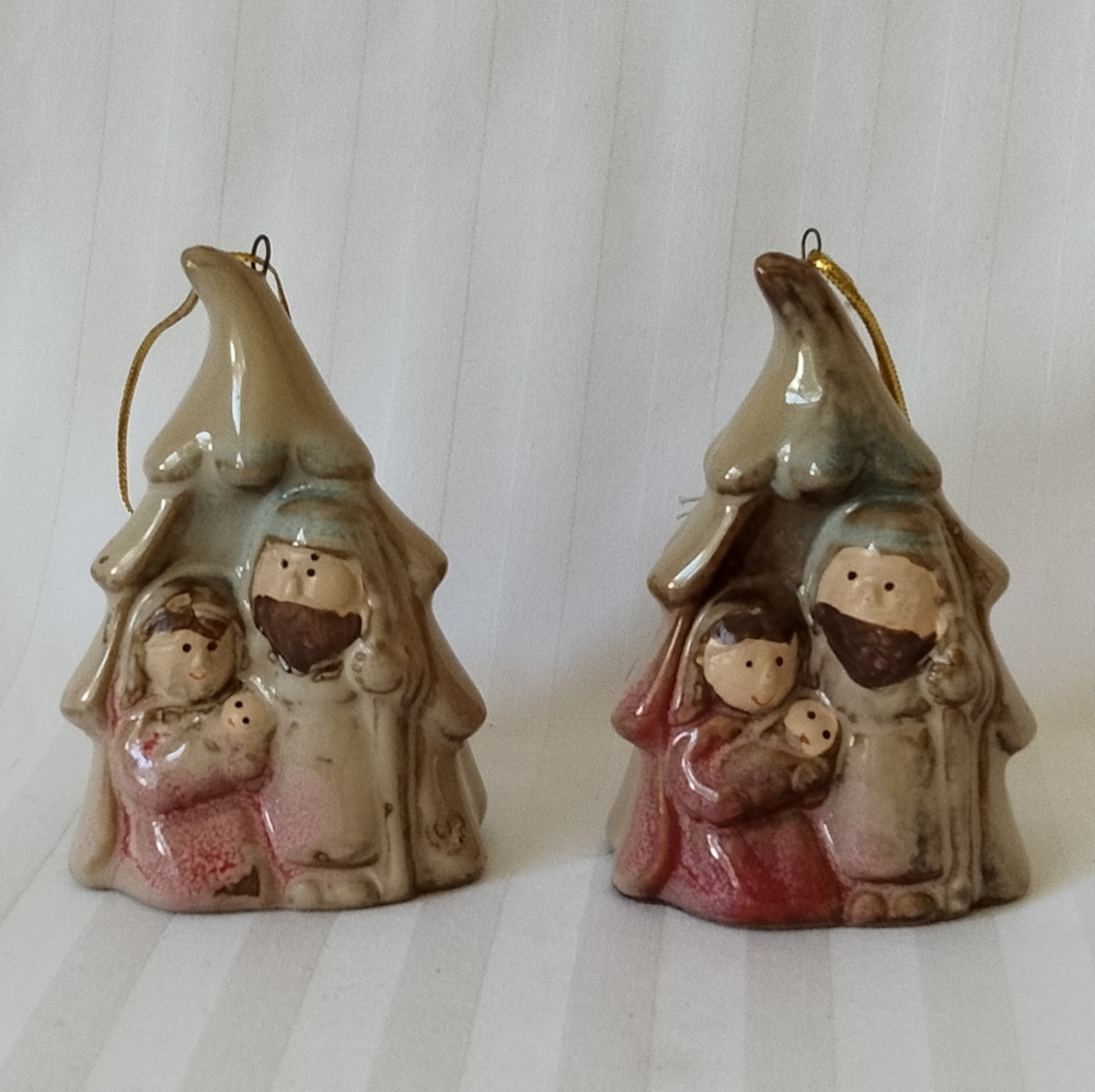 Vintage Ceramic Nativity Scene Bell  Ornament Holiday Decoration
